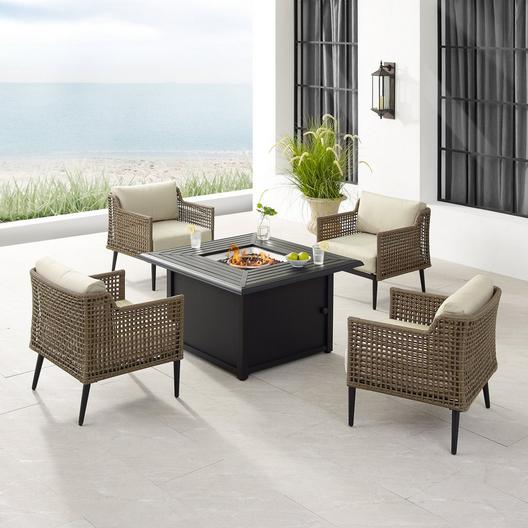 Crosley  Southwick 5-Piece Outdoor Wicker Conversation Set with Fire Table