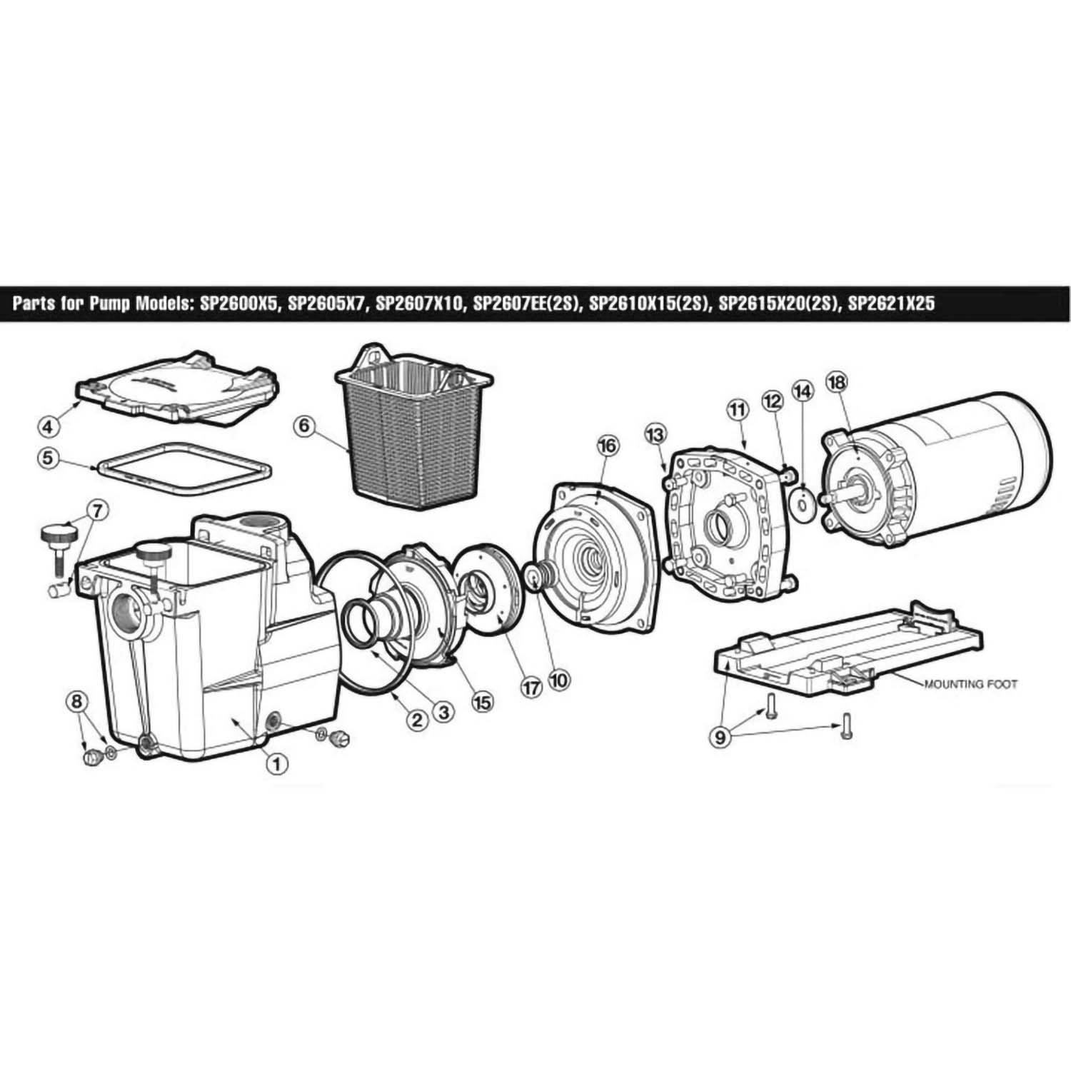 Hayward Super Pump Series Super Pump SP2600X Max-Rated Pump Parts