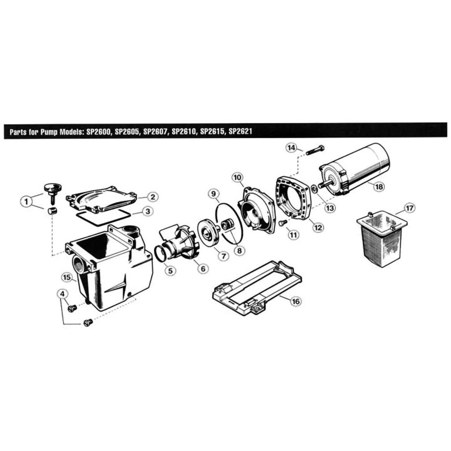 Hayward Super Pump Series Super Pump SP2600 Full-Rated Pool Pump Parts