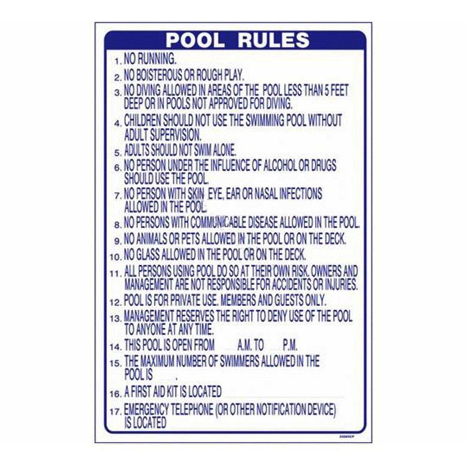2436NCP 24" x 36" Pool Rules Sign, North Carolina