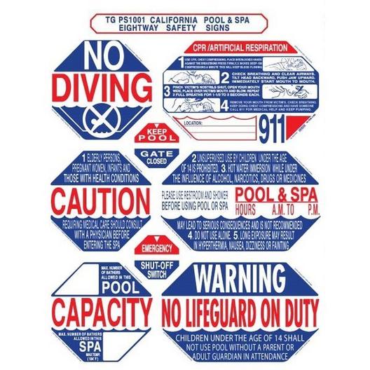 Traffic Graphix  TGPS1001 40 x 48 8-in-1 California Pool  Spa Sign