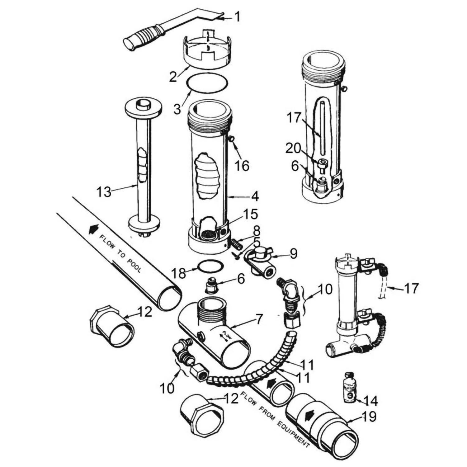 Pentair Rainbow Inline Automatic Chemical Feeder Model 320 Parts
