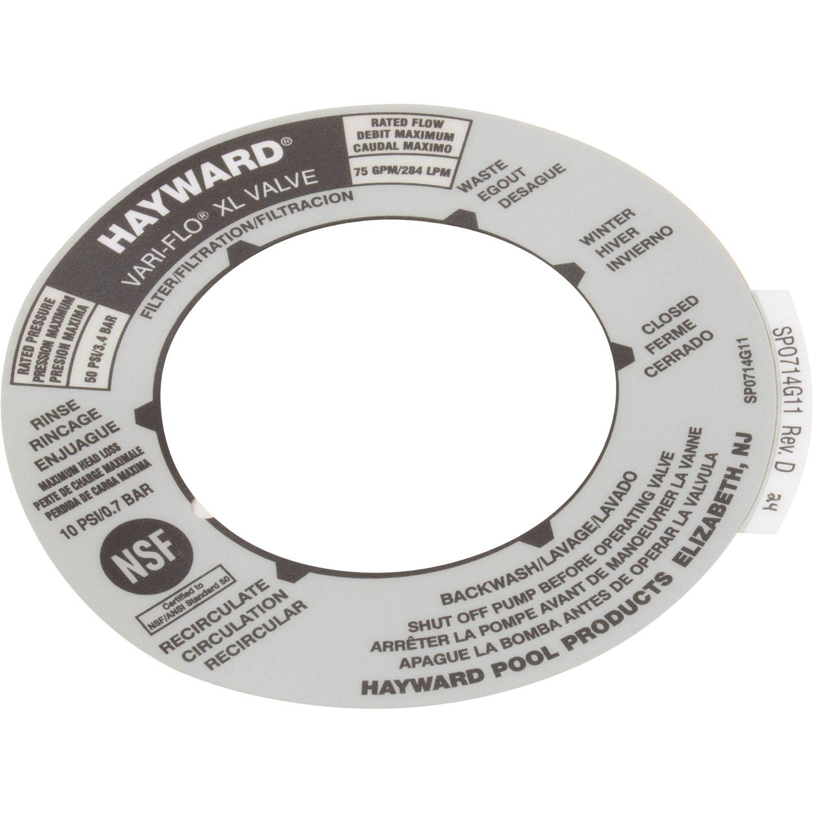 Hayward  SP0714T XL Vari-Flo Valve 6 Position Decal