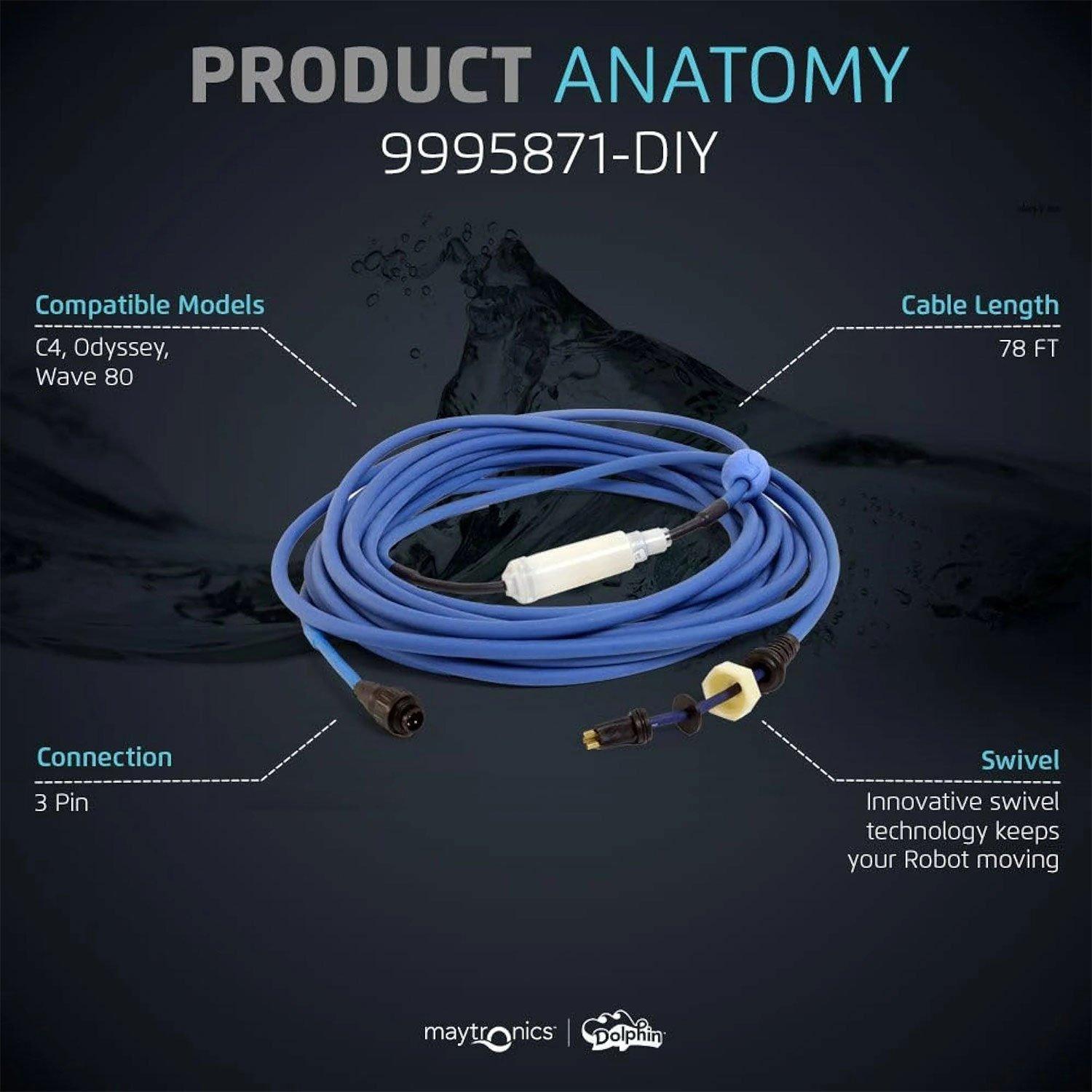 9995871-DIY Replacement Blue Communication Cable with Swivel, 3 Wire, 78 ft
