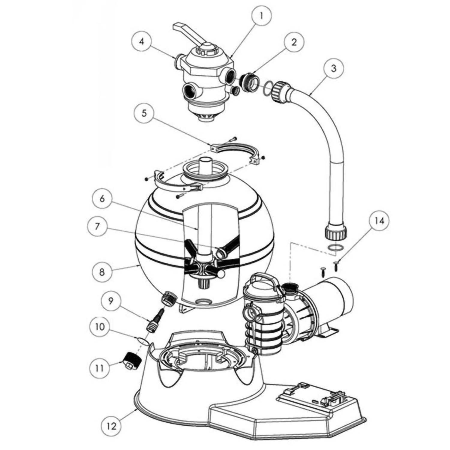 Pentair Meteor Top Mount Filter System, Post 2009 Part Schematic