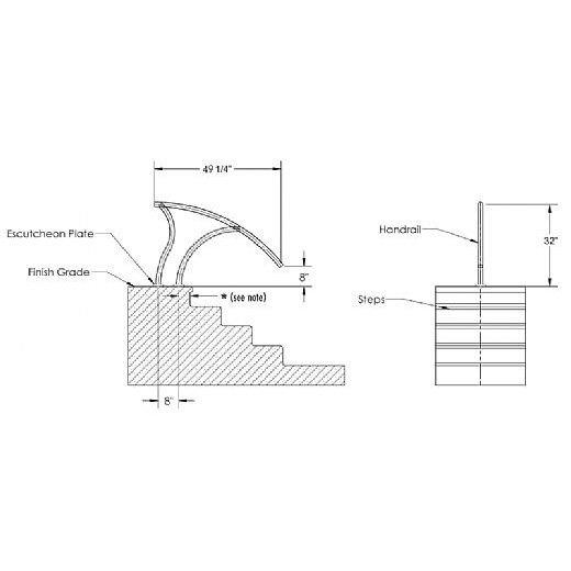 Inter-Fab  Designer Series Deck Top Mounted Deck to Deck Return Stair Rail Flanged