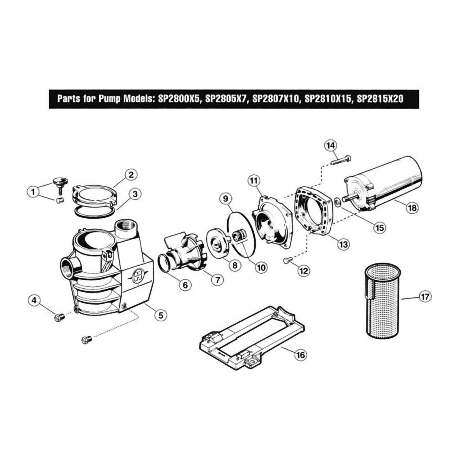 Hayward  Max-Flo Series SP2800X Max-Rated Pool Pump Parts