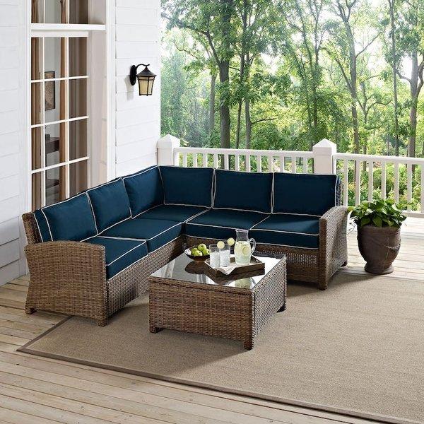 Crosley Bradenton 4-Piece Wicker Sectional Set with Navy Cushion Two ...