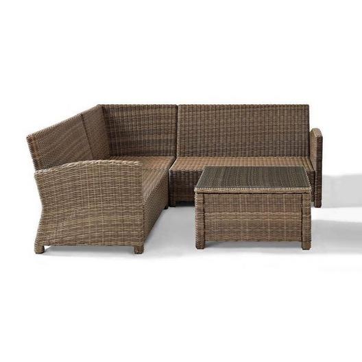 Crosley  Bradenton 4-Piece Wicker Sectional Set with Two Loveseats One Corner Chair and Glass Top Table