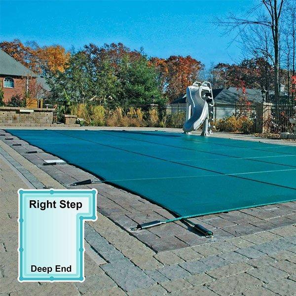 GLI  Mesh Safety Cover 20x40 ft Rectangle with 4x8 Right Side Step Green