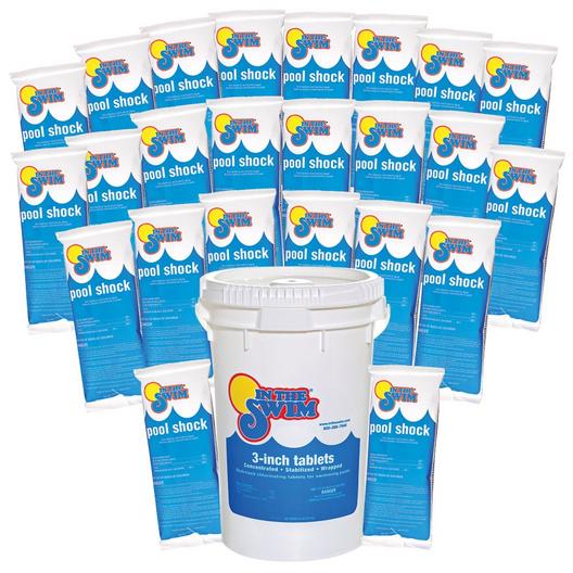 In The Swim  Sanitize  Shock Bundle  3 Inch Chlorine Tablets 50 lbs and Pool Shock 24 x 1 lb Bags