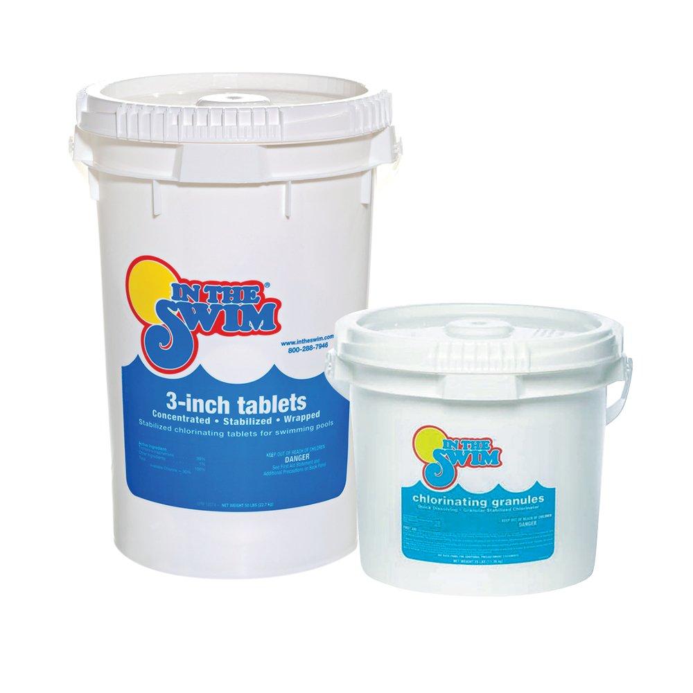 Sanitize & Shock Bundle - 3 Inch Chlorine Tablets 50 lbs. and Sodium Dichlor Granular Chlorine 25 lbs.