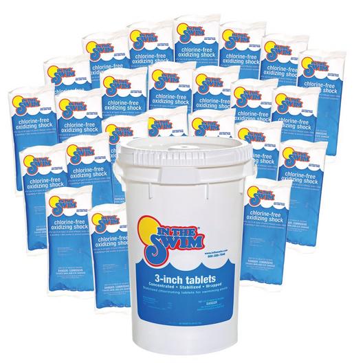 In The Swim  Sanitize  Shock Bundle  3 Inch Chlorine Tablets 50 lbs and Chlorine-Free Pool Shock 24 x 1 lb Bags