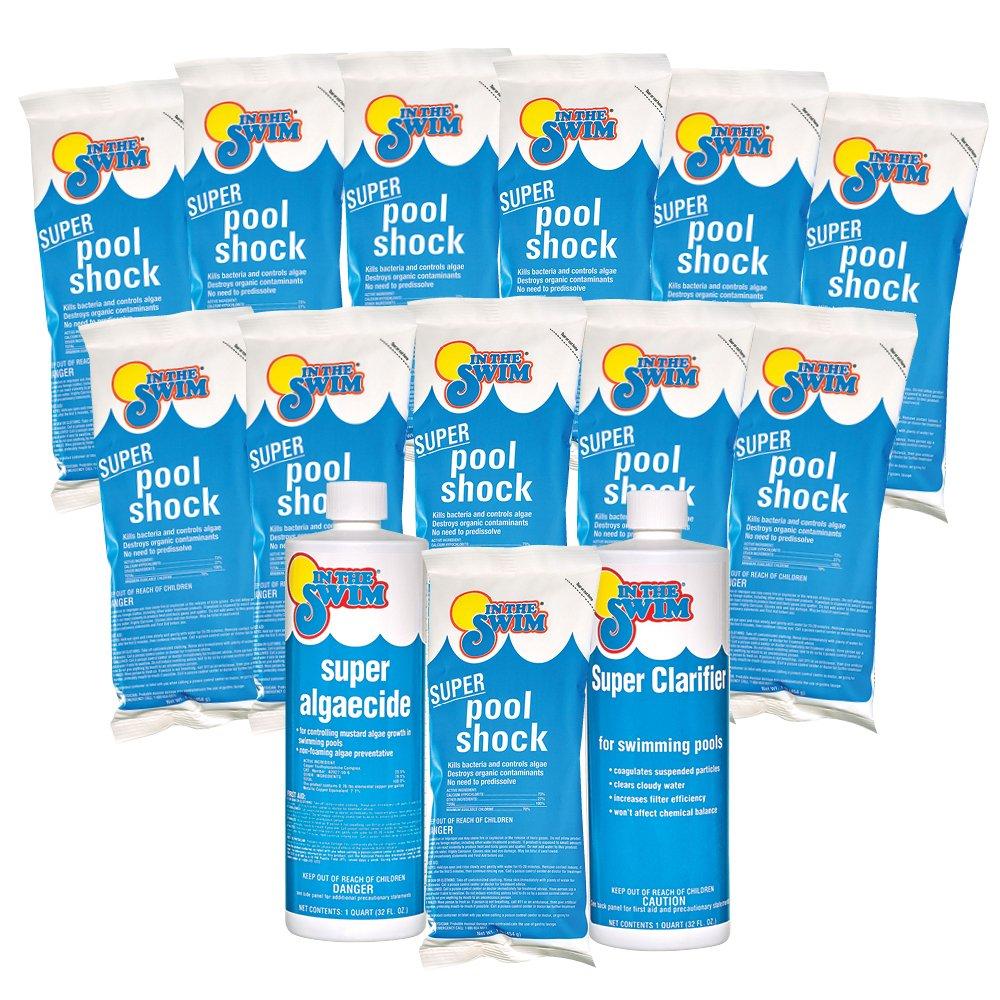 In The Swim  Super Algae Attack Pack  Super Pool Shock 12 x 1 lb Bags Super Algaecide 1 qt and Super Clarifier 1 qt.