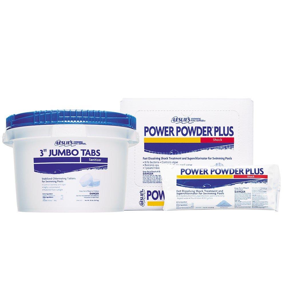 Leslie's 3 in. Jumbo Chlorine Tabs 20 lbs Bucket and Power Powder Plus