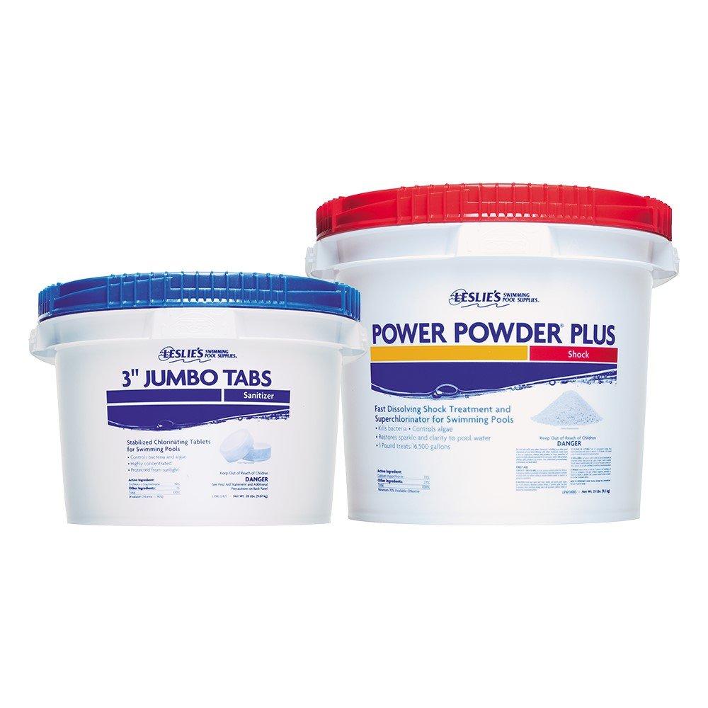 Leslie's 3 in. Jumbo Chlorine Tabs 20 lbs Bucket and Power Powder Plus