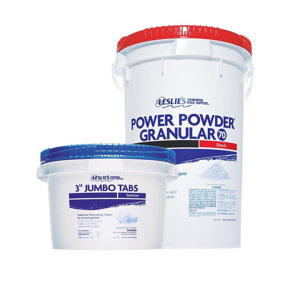 Leslie's 3 in. Jumbo Chlorine Tabs 20 lbs Bucket and Power Powder