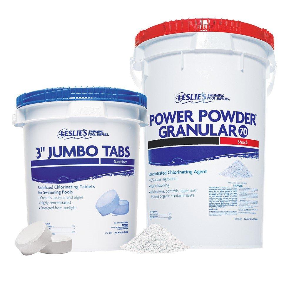 Leslie's 3 in. Jumbo Chlorine Tabs 35 lbs Bucket and Power Powder