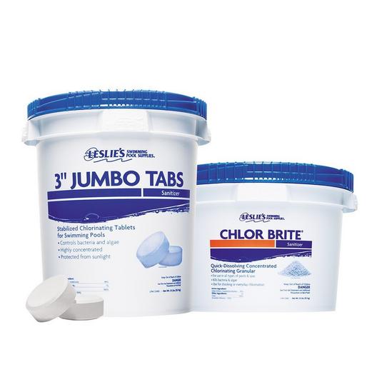 Leslie's  3 in Jumbo Chlorine Tabs 35 lbs Bucket and Chlor Brite Granular Chlorine Pool Shock 25 lbs Bucket Bundle