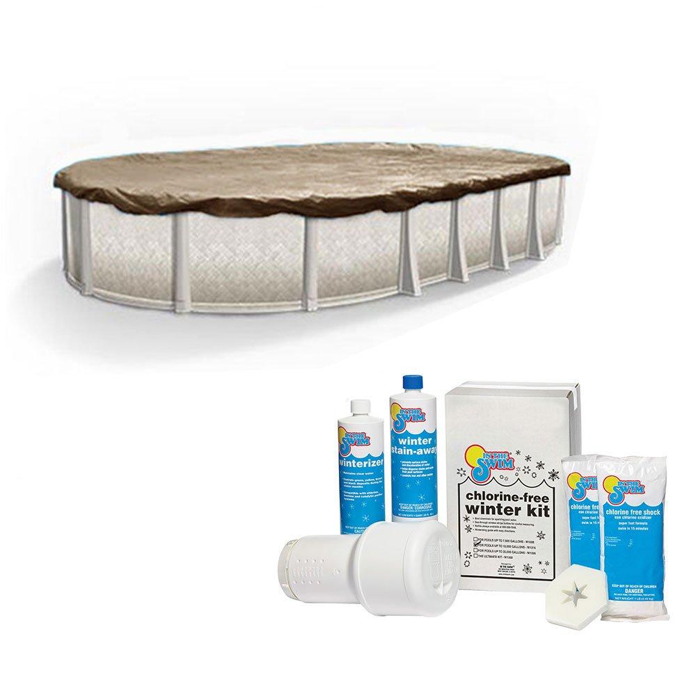 Polar Protector 20-Year 18 x 33 Oval Winter Pool Cover with Pool Closing Kit up to 15,000 Gallons Bundle