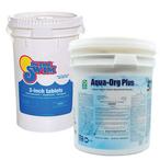 Super Value Bundle  In The Swim 3 Inch Chlorine Tablets 50 lbs and Aqua-Org Plus Calcium Hypochlorite Pool Shock 55 lbs.