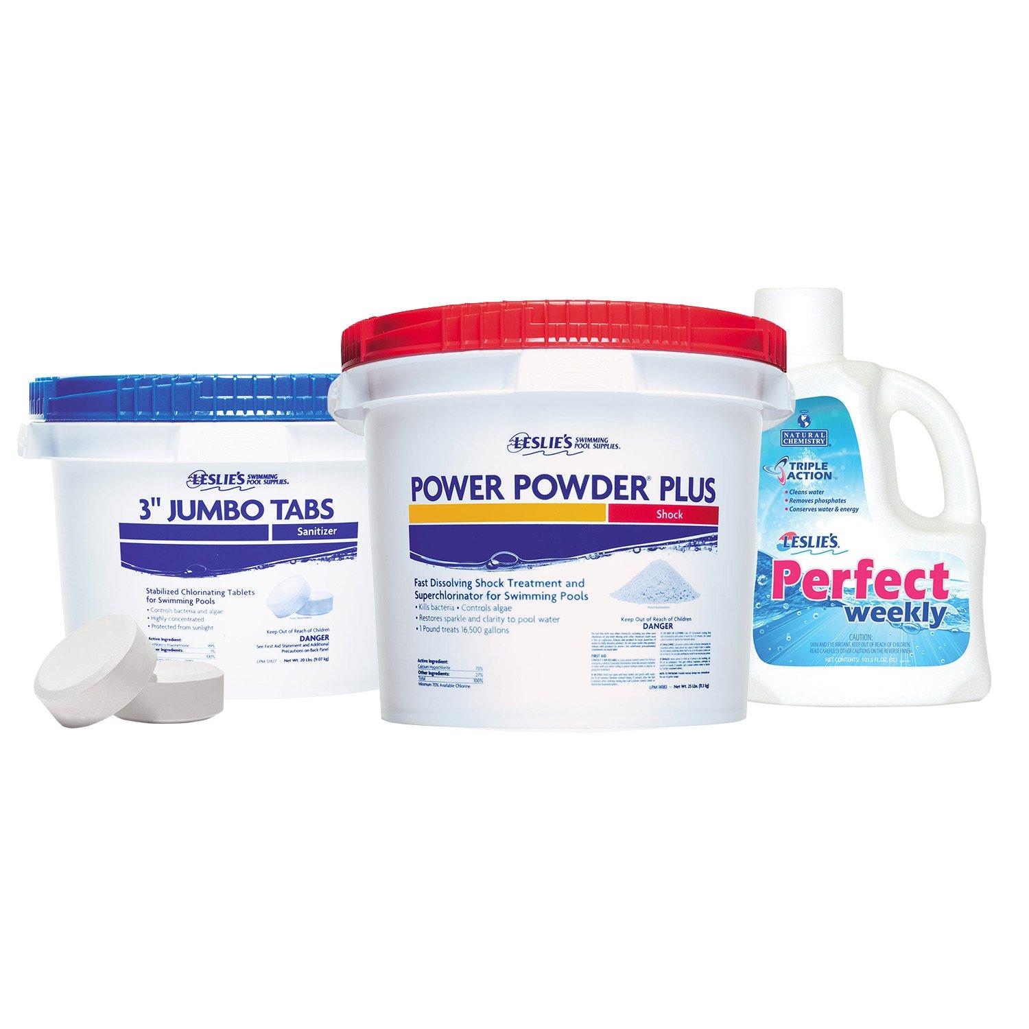 Leslie's 3 in Jumbo Chlorine Tabs 20 lbs Bucket and Power Powder Plus