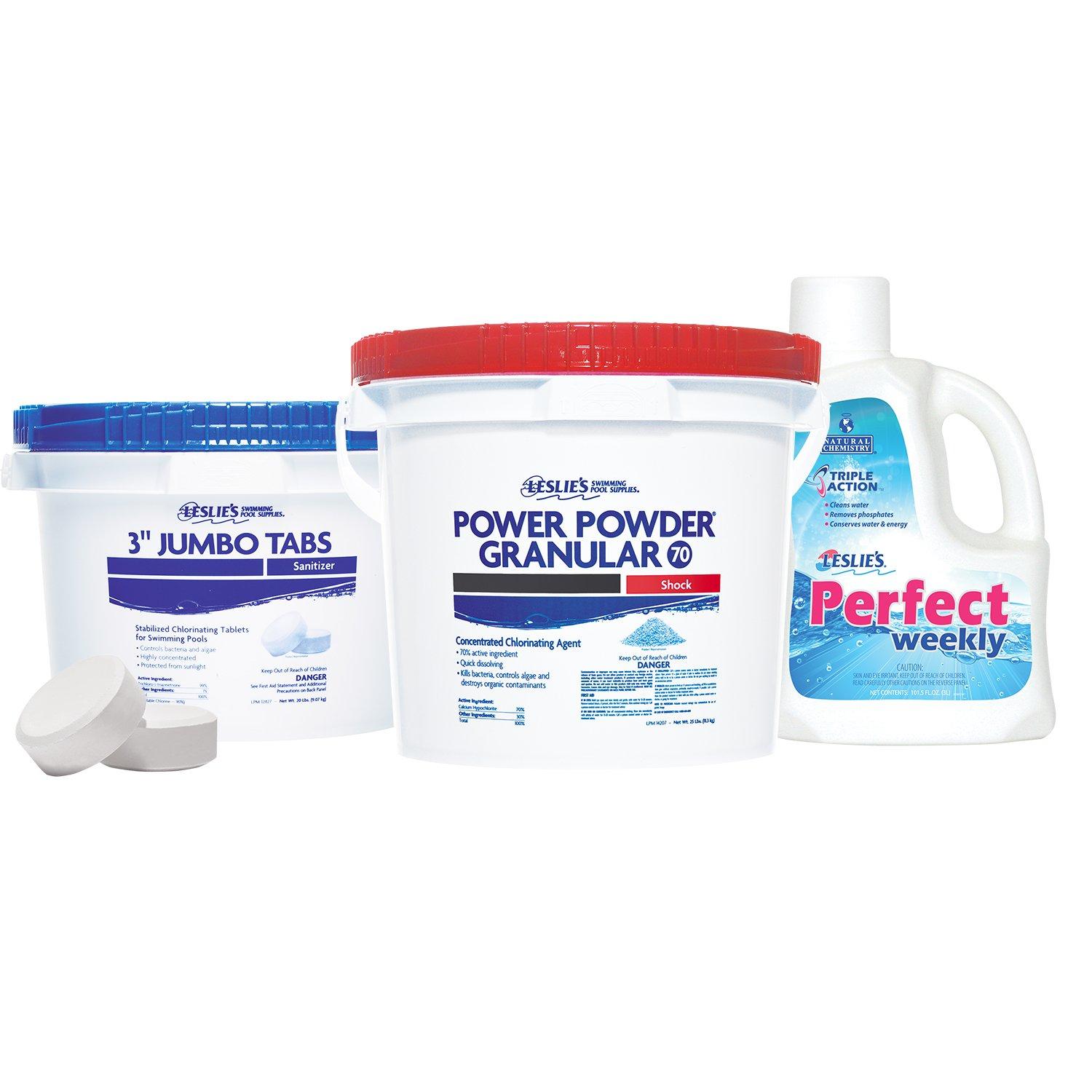 Leslie's 3 in Jumbo Chlorine Tabs 20 lbs Bucket and Power Powder