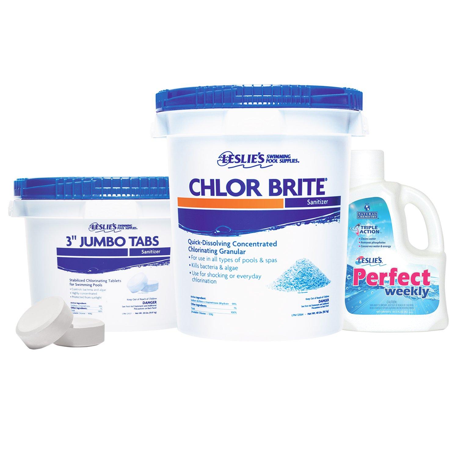 Leslie's 3 in Jumbo Chlorine Tabs 20 lbs Bucket and Chlor Brite