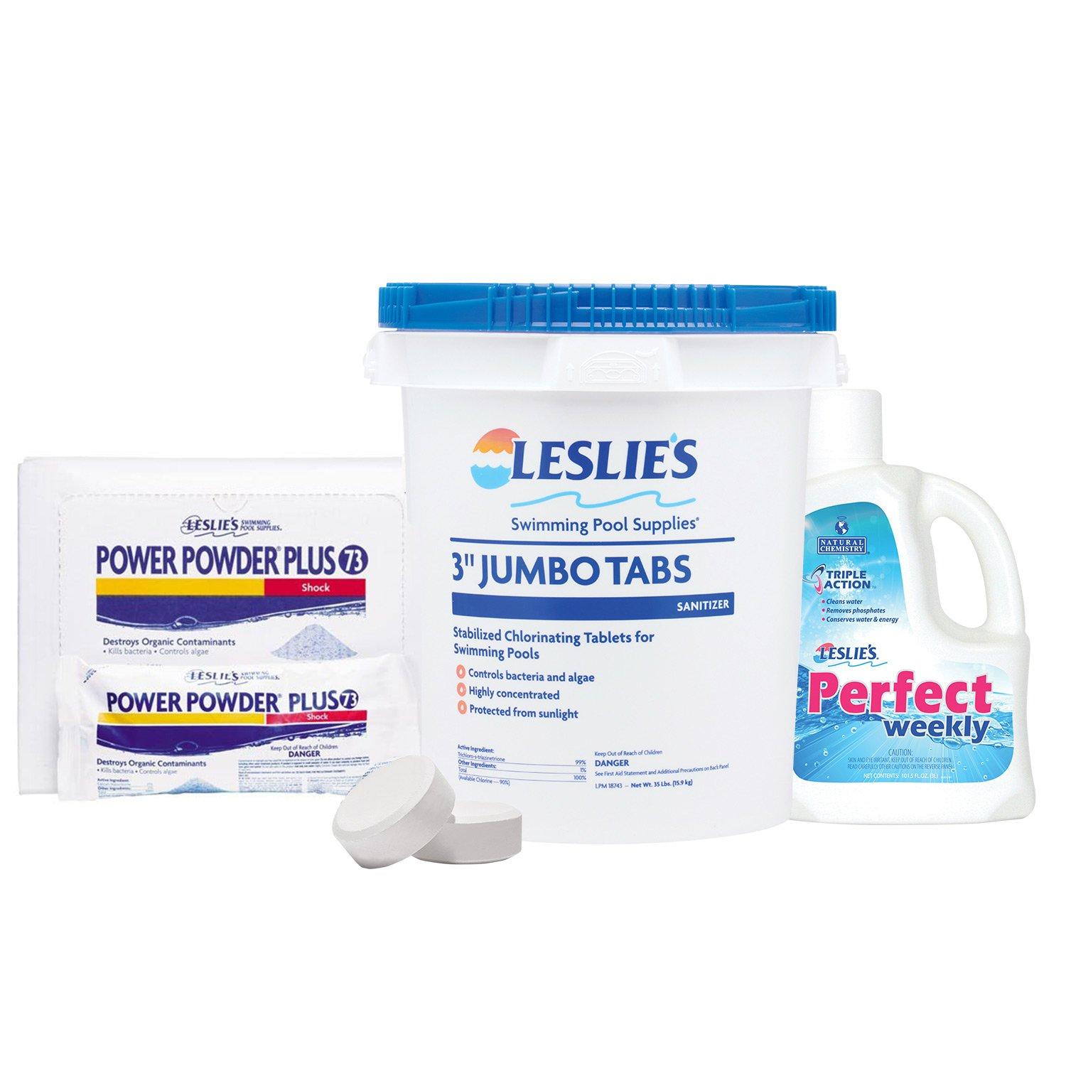 Leslie's 3 in Jumbo Chlorine Tabs 35 lbs Bucket and Power Powder Plus