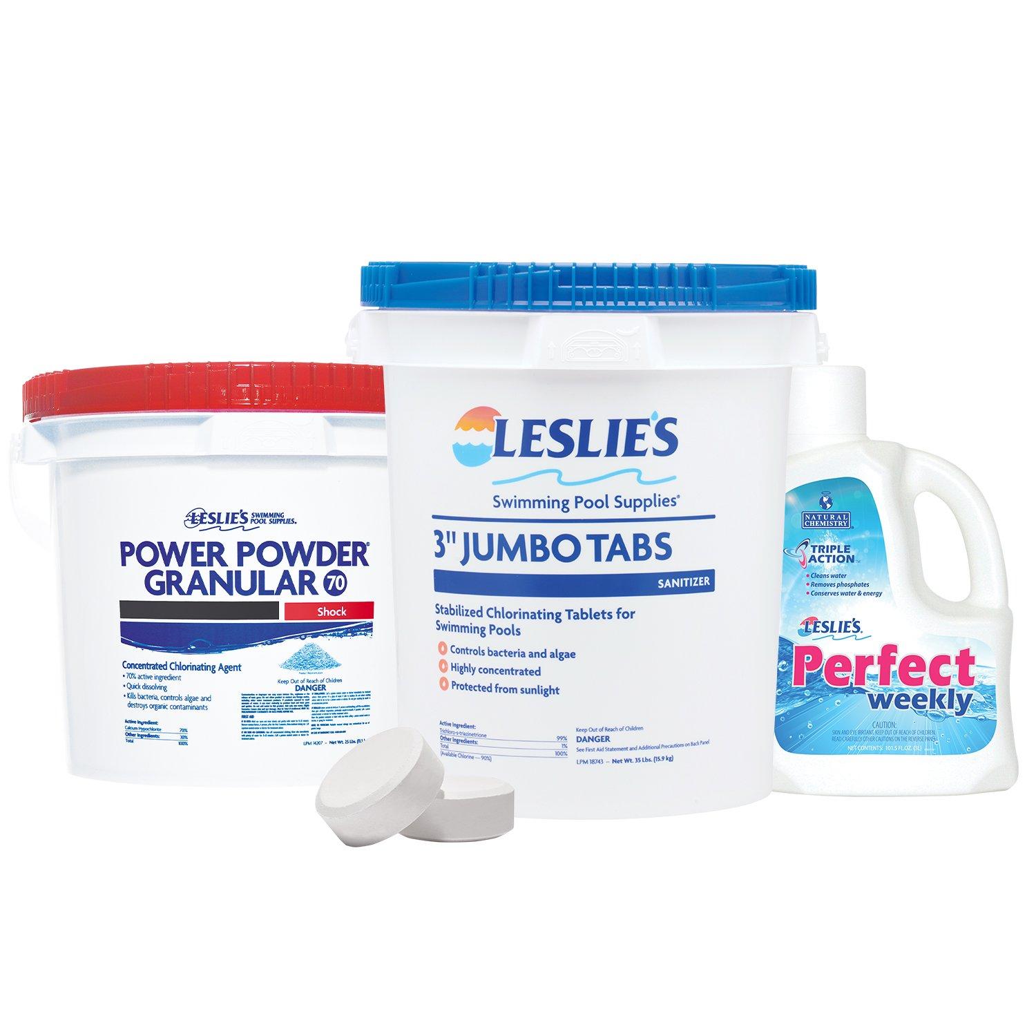 Leslie's 3 in Jumbo Chlorine Tabs 35 lbs Bucket and Power Powder