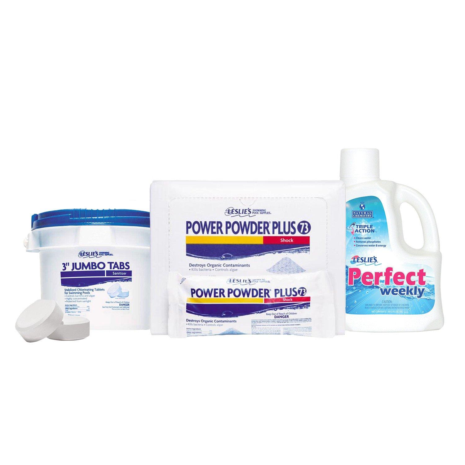 Leslie's 3 in Jumbo Chlorine Tabs 10 lbs Bucket and Power Powder Plus