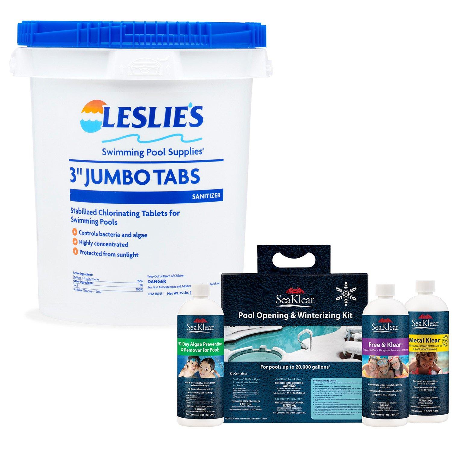 Leslie's  3 in Chlorine Tabs 35 lbs with FREE SeaKlear Pool Opening  Winterizing Kit