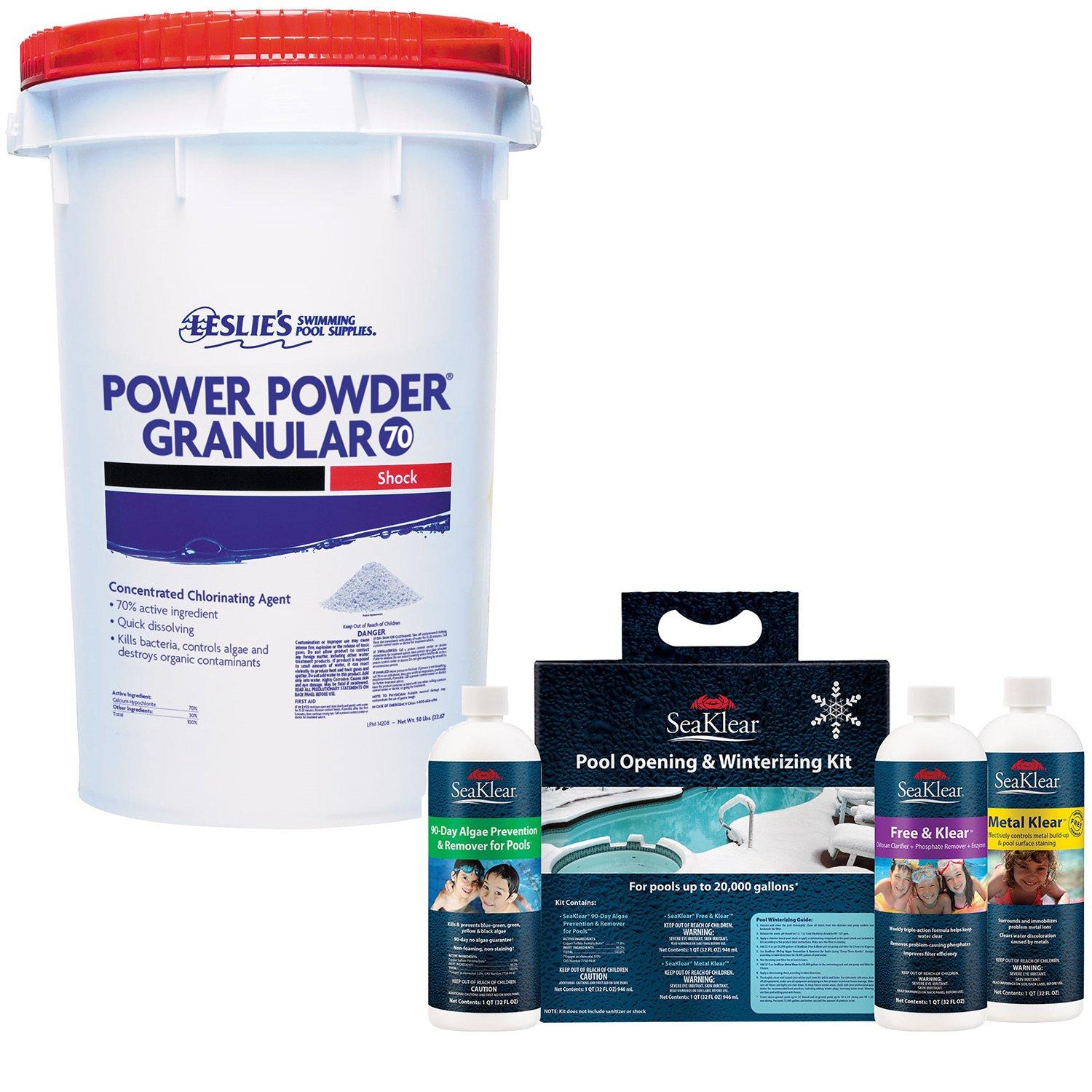 Leslie's  Power Powder Granular 70 Pool Shock 50 lbs with FREE SeaKlear Pool Opening  Winterizing Kit