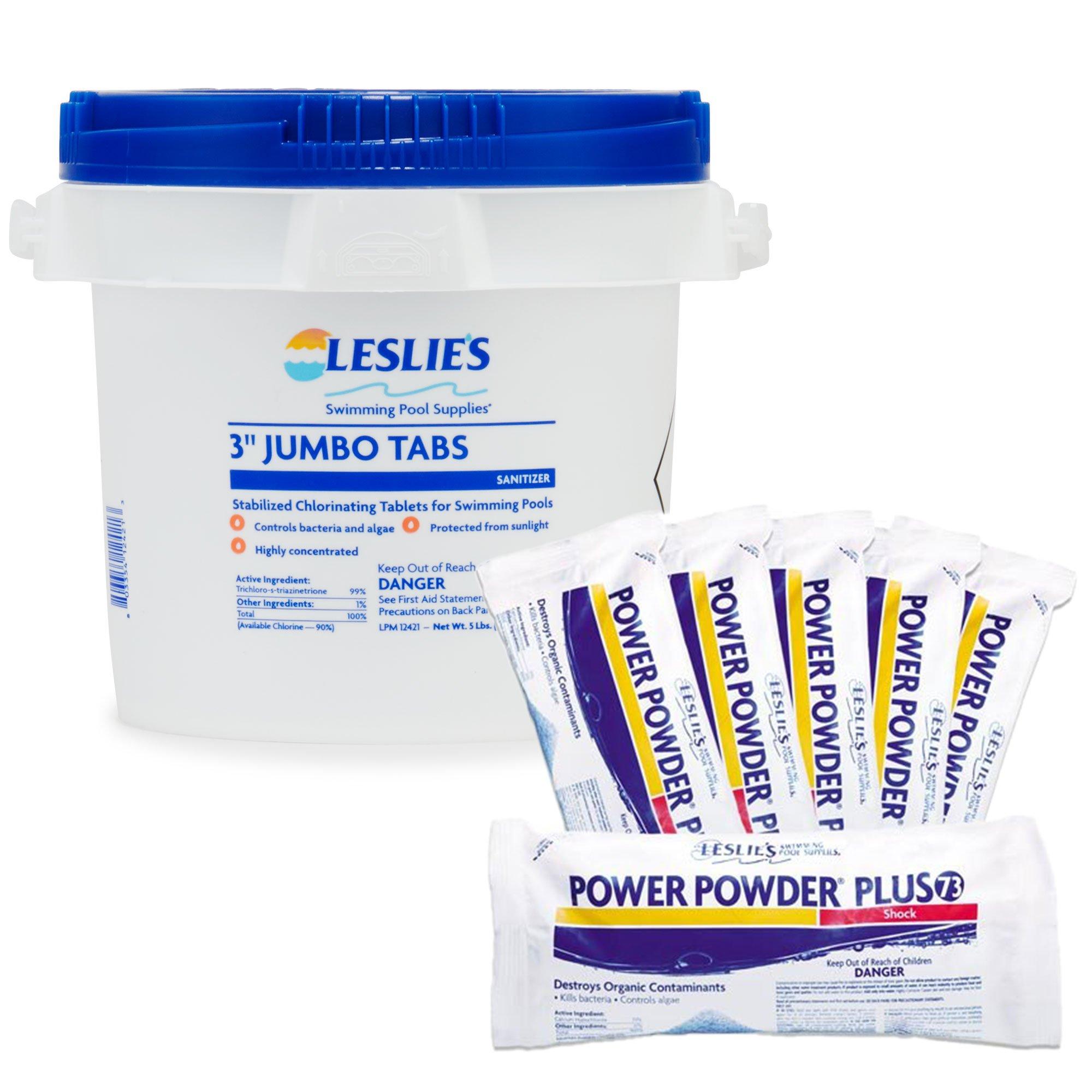 Leslie's  3 Chlorine Tabs 5 lb  Power Powder Plus 73 Shock 6 x 1 lb Bags Bundle