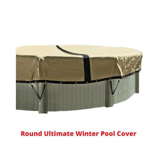 24 Round Ultimate Above Ground Winter Pool Cover 12-Year with Leaf Net and Chemical Closing Kit Bundle