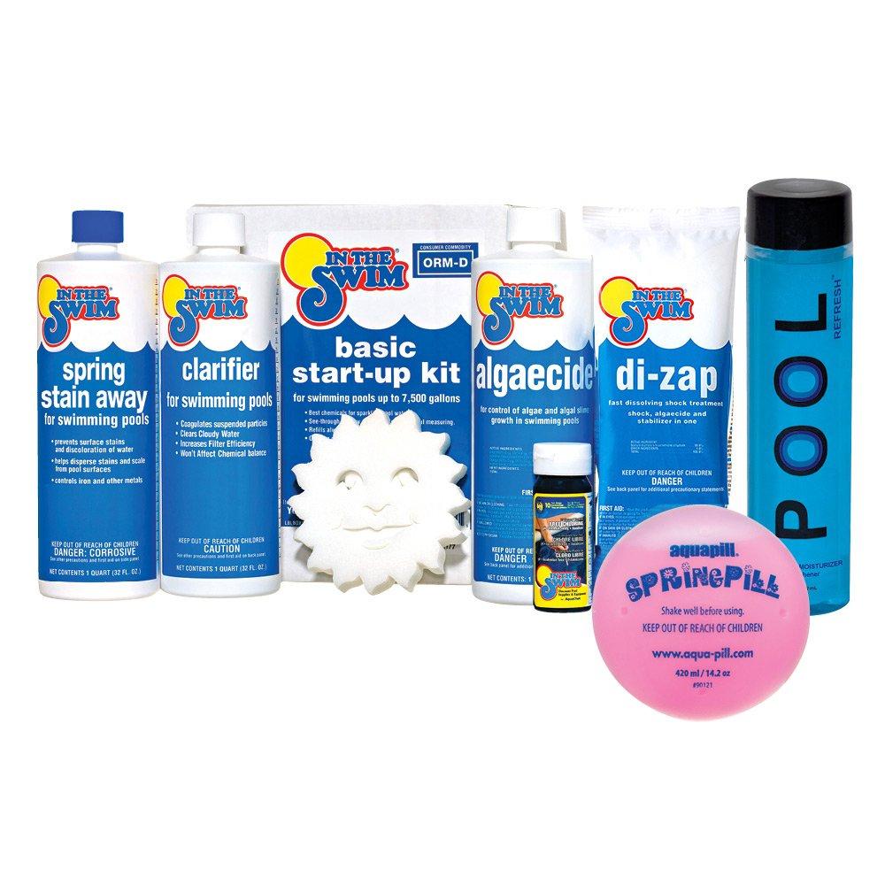 Basic Pool Start-Up Chemical Kit Up to 7,500 Gallons & Spring Pill with Pool Refresh Bundle