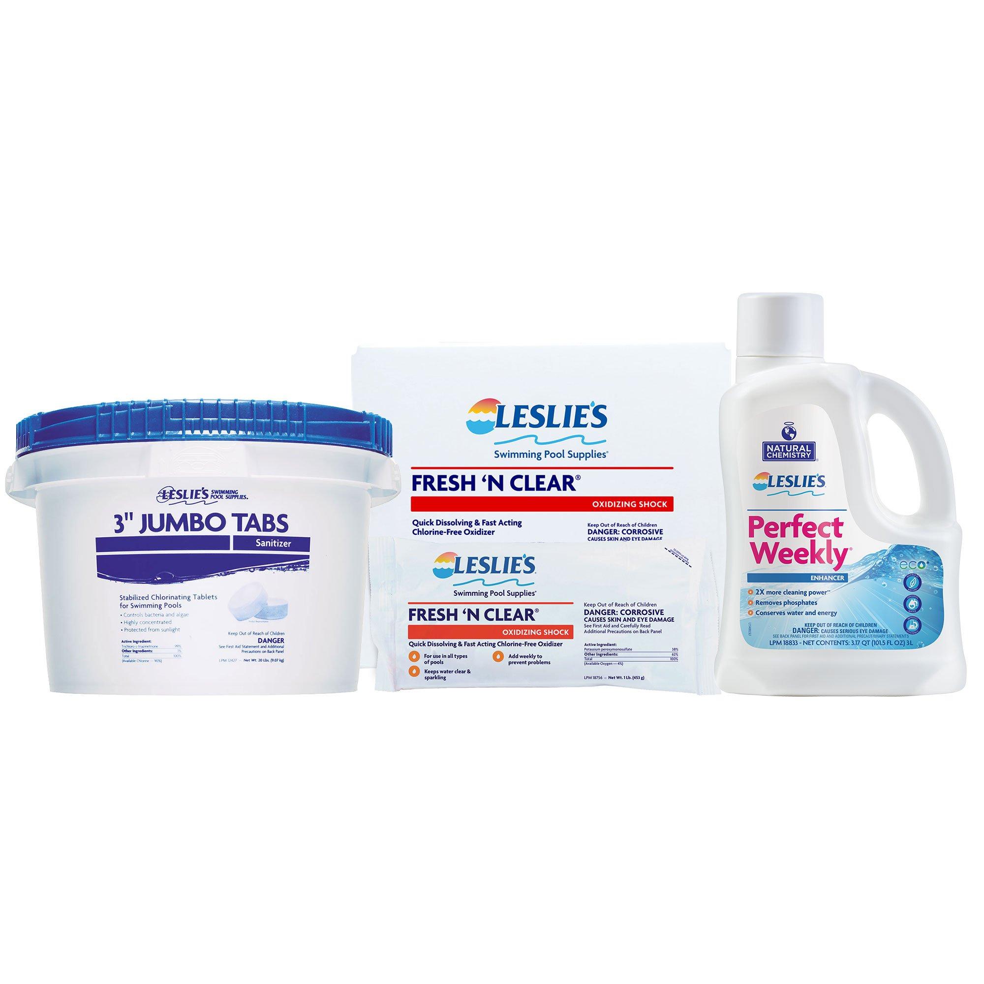 3" Chlorine Tabs 20 lb & Fresh 'N Clear Shock 12 x 1 lb Bags with Perfect Weekly 3L Bundle