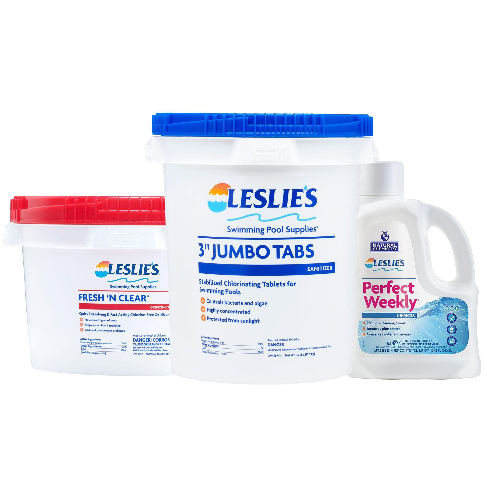 3" Chlorine Tabs 35 lb & Fresh 'N Clear Shock 25lb with Perfect Weekly 3L Bundle
