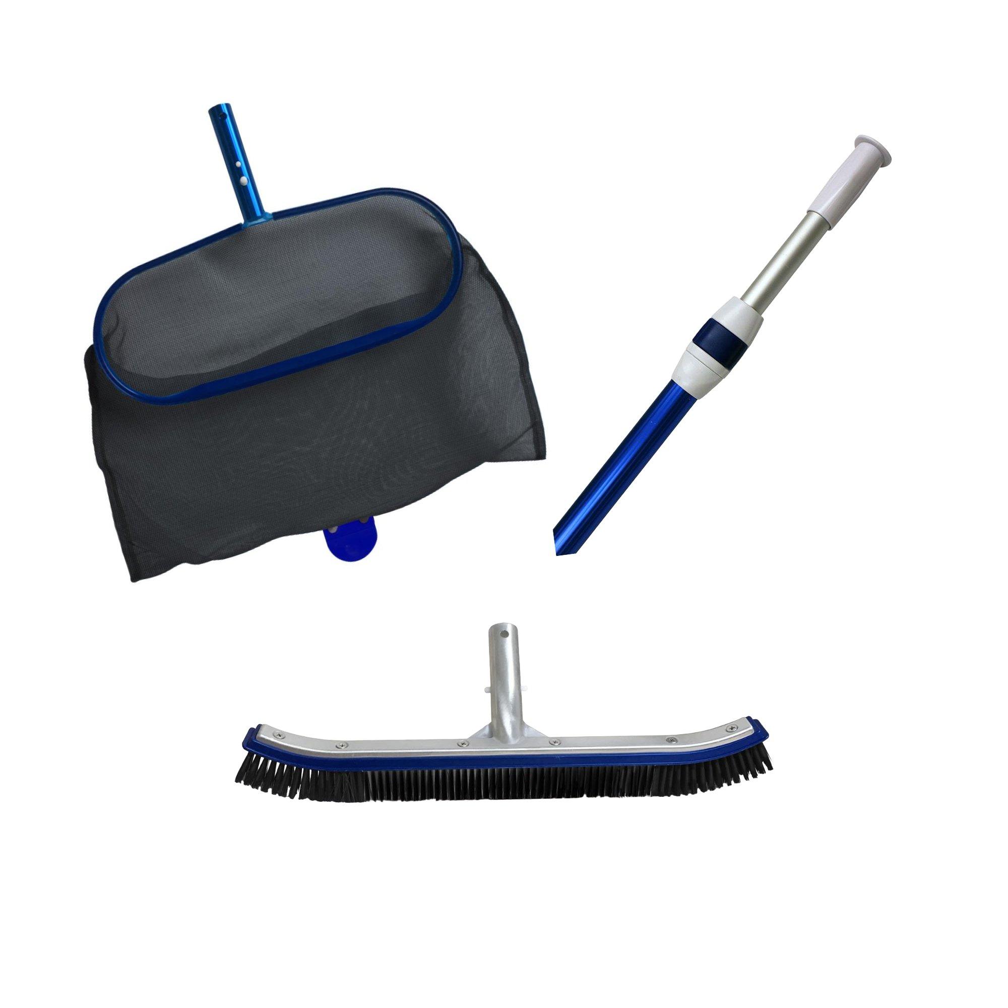 Standard Pool Cleaning Maintenance Bundle 16 ft Telescopic Pole Leaf Rake  18 Brush