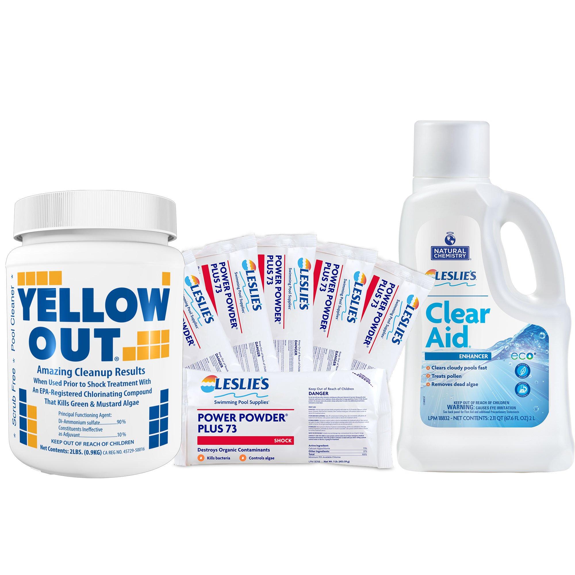 Yellow Out 2 lb with Power Powder Plus Pool Shock 6 x 1 lb Bags and Clear Aid 2L Bundle