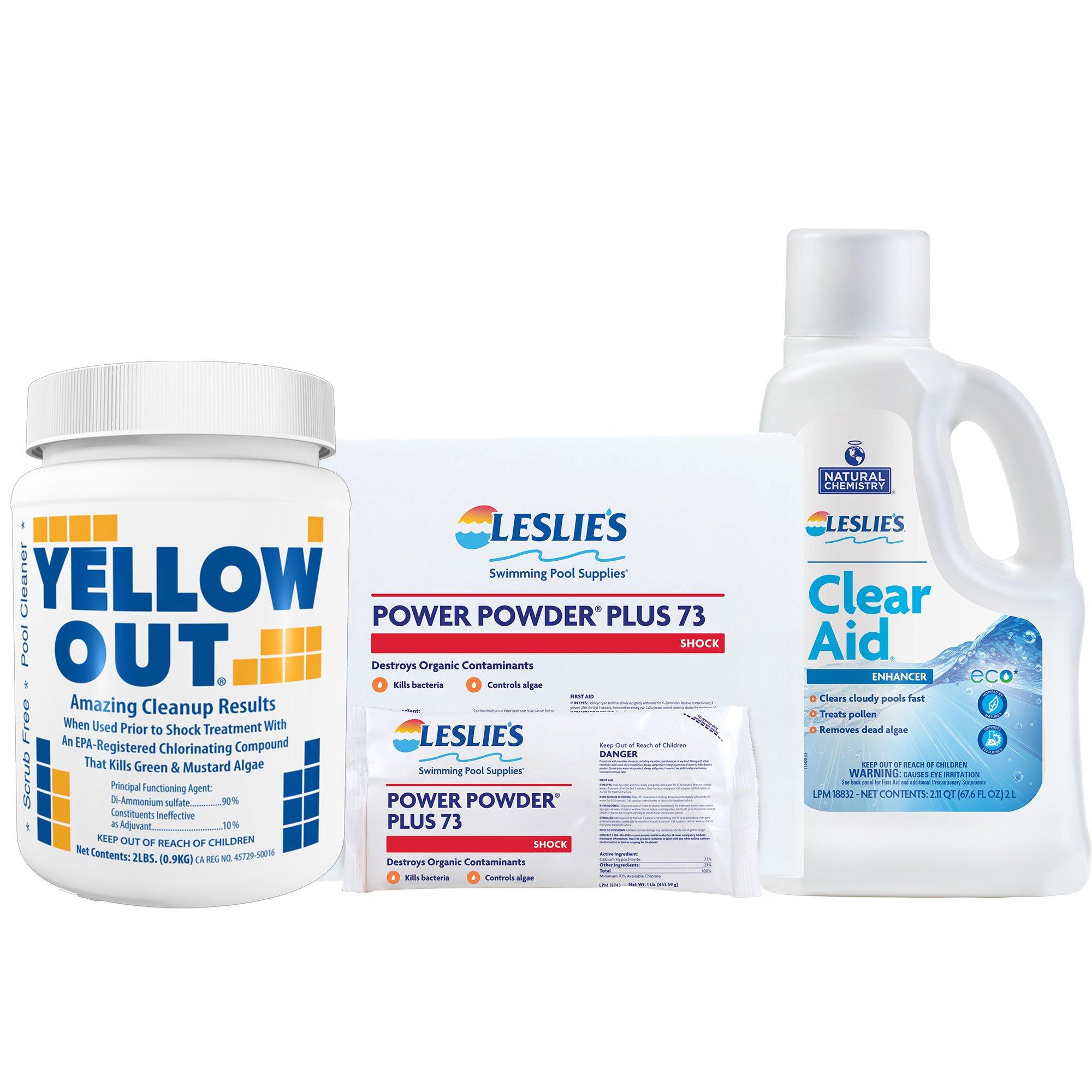 Yellow Out 2 lb with Power Powder Plus Pool Shock 12 x 1 lb Bags and Clear Aid 2L Bundle
