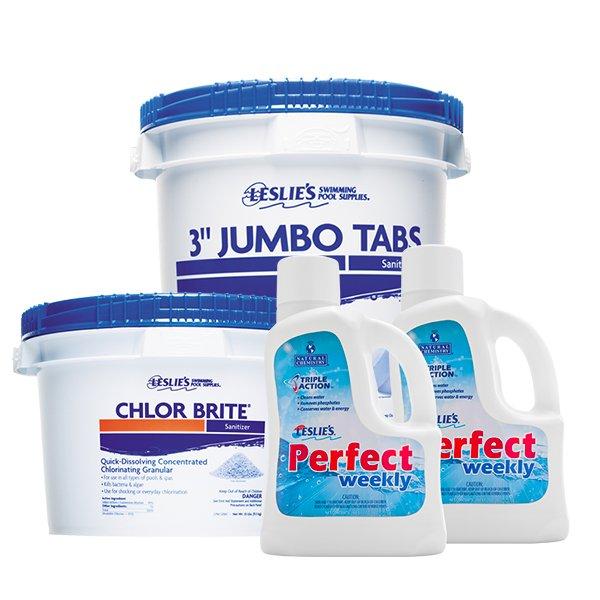 35 lb Jumbo Tabs Chlorine Bucket, Chlor Brite Shock and Perfect Weekly