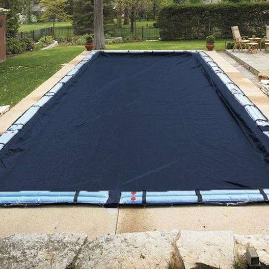 Economy 12 x 24 Rectangle Winter Pool Cover with 9 Blue 8 ft Double Water Tubes