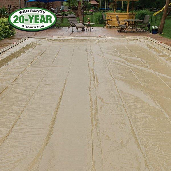 Polar Protector 25 x 45 Rectangle Winter Pool Cover with 18 Tan 8 ft Double Water Tubes