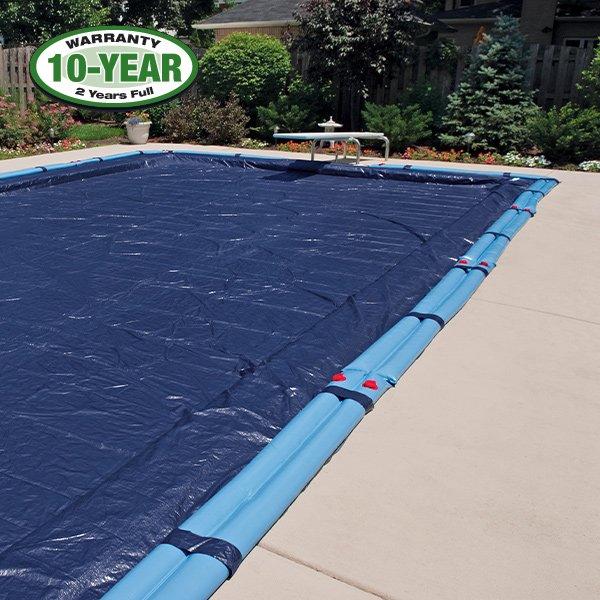 Polar 12 x 20 Rectangle Winter Pool Cover with 8 Blue 8 ft Double Water Tubes