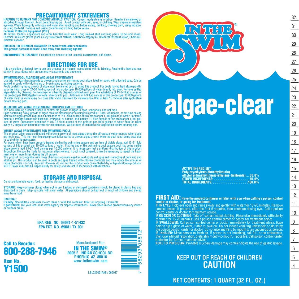 In The Swim  Algae-Clear Algaecide  Clarifier 2 x 1/2 gallons