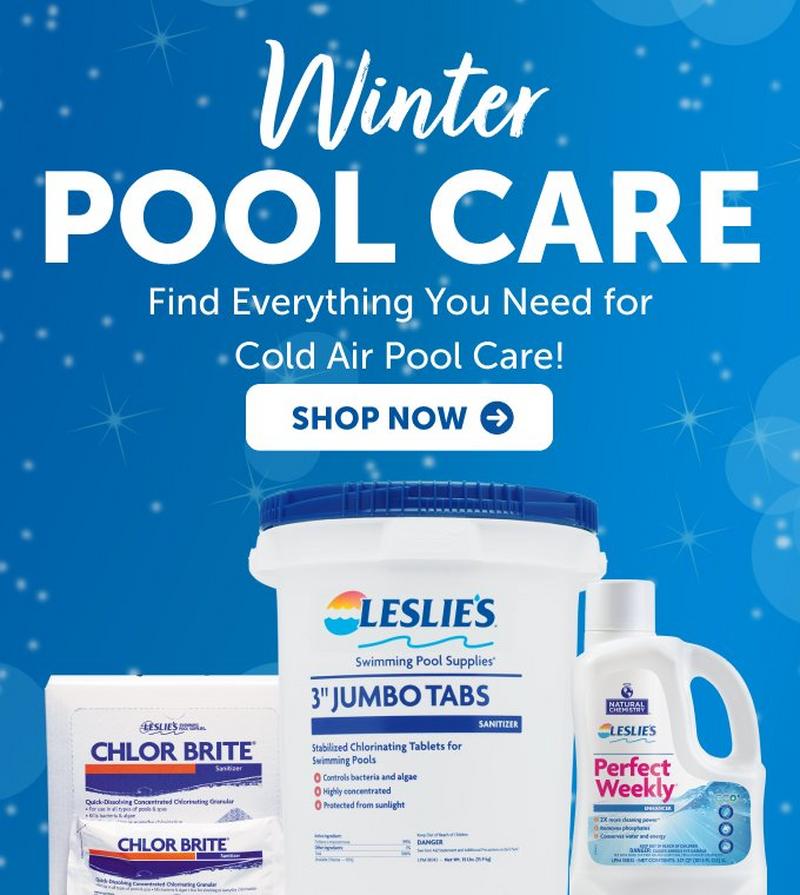 An advertisement for Leslies pool chemicals