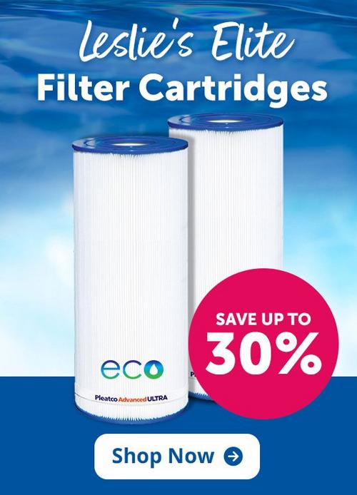 An image advertising up to 30 percent off Leslies elite filter cartridges