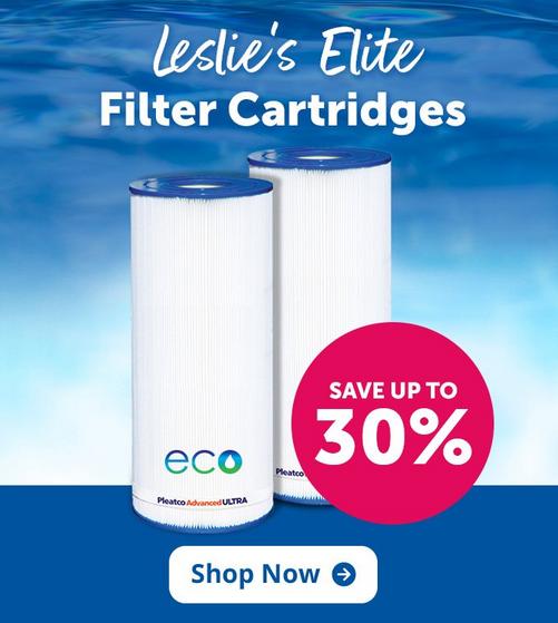 An image advertising up to 30 percent off Leslies elite filter cartridges