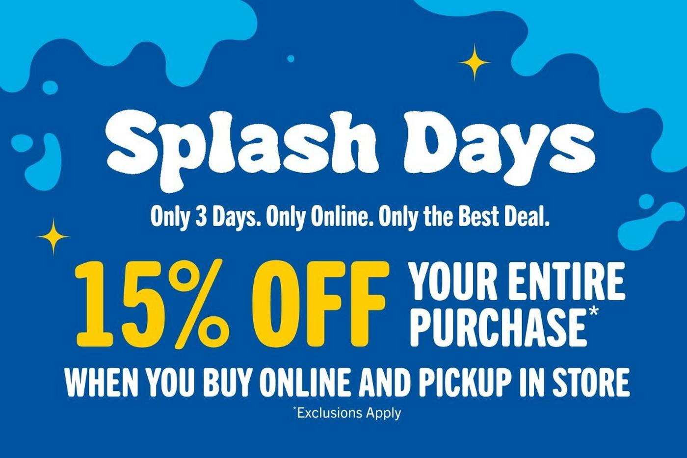save 15% off your entire purchase when you buy online and pickup in store